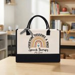 Personalised Rainbow Heart Speech Therapy Theme Large Tote Bag with Title & Surname Daily Use Appreciation Gift for Speech Therapist