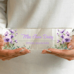 Personalized Birth Flower Clear Acrylic Name Plate with Text Desk Decor Birthday Thank You Gift for Coworkers Teachers