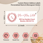 Personalised Wreath Emblem Heart Waterproof Return Address Stickers Labels with Initial and Text Party Decor Wedding Gift for Couple Newlywed