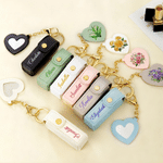 Personalised Birth Flower PU Leather Lipstick Case Keychain with Name and Heart-Shaped Mirror Anniversary Birthday Gift for Women
