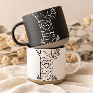 Personalized Heart Tree 12 oz Biscuit Base Ceramic Mug with Name and Date Daily Use Birthday Gift for Couple Family Woman