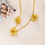 Personalised Bow Flower Birthstone Necklace with Name Dainty Jewellery Birthday Anniversary Mother's Day Gift for Mother