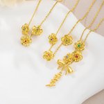 Personalised Bow Flower Birthstone Necklace with Name Dainty Jewellery Birthday Anniversary Mother's Day Gift for Mother