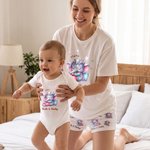 Personalised Cartoon Animal Mom Baby Comfortable Baby Bodysuit Adult Pyjama Set with Names Daily Wear Mother's Day Baby Shower Gift for Baby Mom