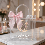 Personalised The Nail Atelier Transparent PVC Gift Bag with Name and Bow Nail Studio Gift for Nail Studio Woman Girl