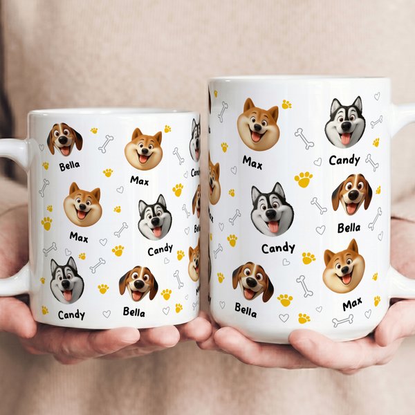 Personalized Cute 1-3 Cartoon Dogs Paw Print 11/15 oz Ceramic Coffee Mug with Name Daily Use Birthday Gift for Dog Owners Pet Lovers