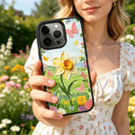 Personalised Oil Painted Birth Flower Butterfly Phone Case for iphone with Name Daily Use Birthday Gift for Girl Woman Friend
