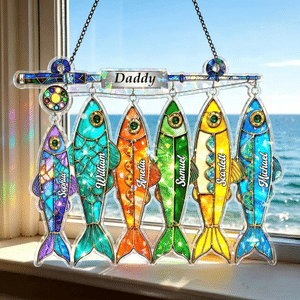Personalized Fishing Rod Hook Fishes Acrylic Ornament with Names Birthday Father's Day Gift for Dad Husband Fishing Lover