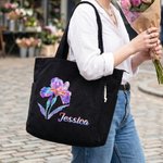 Personalizado Neon Nacimiento Flor Gran Capacidad Bolsa de pana Tote con Nombre Diario Viaje Cumpleaños Regalo para Niñas Mujeres