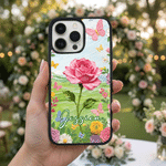 Personalised Oil Painted Birth Flower Butterfly Phone Case for iphone with Name Daily Use Birthday Gift for Girl Woman Friend