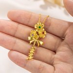Personalised Bow Flower Birthstone Necklace with Name Dainty Jewellery Birthday Anniversary Mother's Day Gift for Mother