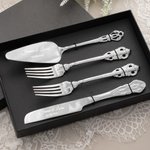 Set de couteau pelle fourchettes à gâteau personnalisé avec nom et date - Boîte cadeau incluse - Cadeau mariage fiançailles anniversaire pour couple