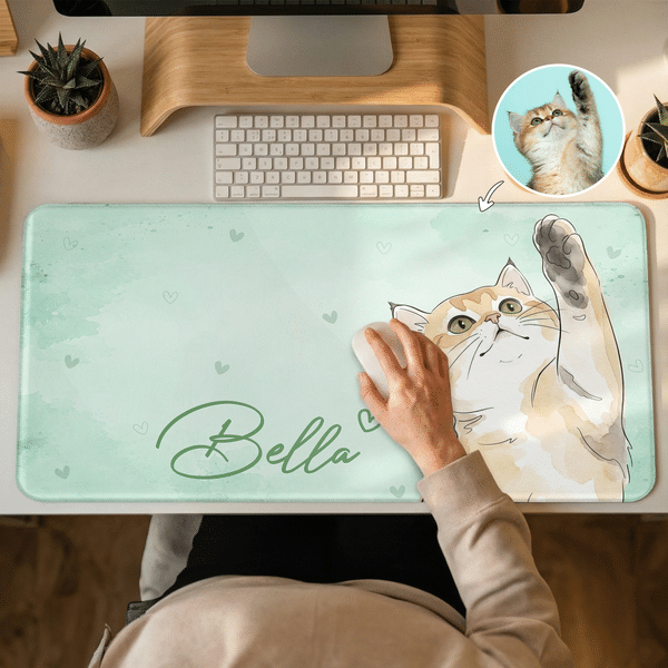 Personalized Watercolour Style Pet Photo Heart Non-Slip Mouse Pad Desk Mat with Name Daily Office Use Birthday Gift for Family Pet Lovers