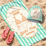 Personalizado Multicolor Bikini raya suave toalla de playa de secado rápido con la ubicación Año Texto Nombre y Dibujo Mochila Fiesta en la playa Cumpleaños Regalo para las mujeres