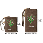 Personalizzato Birthstone Birth Flower Tri-Fold Portafoglio in pelle PU con portacarte e nome Uso quotidiano Compleanno Anniversario Regalo per le donne
