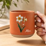 Personalised Pearl Effect Birth Flower 12 oz Ceramic Coffee Mug with Handle and Name Daily Use Birthday Gift for Women