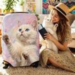 Personalised Graffiti Oil Painting Style Pet Photo Luggage Cover with Name Fits 18-32 Inches Suitcase Travel Accessory Birthday Gift for Travel Lover