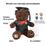 Oso de peluche graduación personalizado con birrete escudo escolar y nombre promoción 2026 regalo de graduación para niños graduados