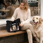 Personalised Birth Flower Pet Photo Large Capacity Corduroy Tote Bag with Name Multi-Compartment Travel Essential Birthday Gift for Women Pet Lovers