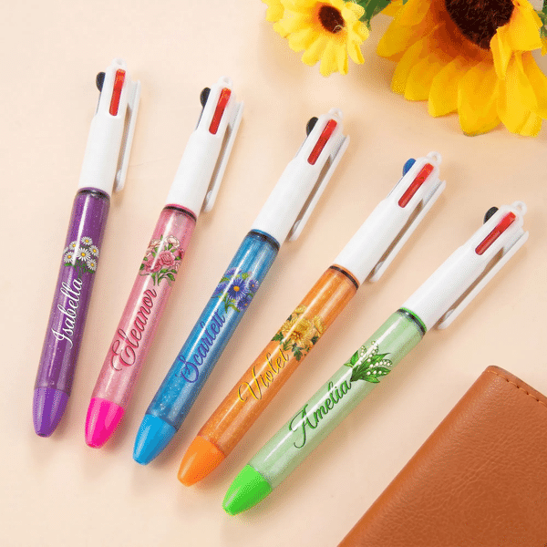 Personalized Glitter Practical Birth Flower 3 in 1 Ballpoint Pen with Name Daily Use Birthday Gift for Student Woman
