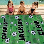 Toalla de playa personalizada de secado rápido con nombre y temática de fútbol Regalo de viaje para fiesta en la playa para niños amantes del fútbol