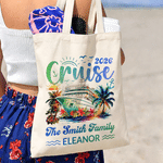 Personalized Cruise Ship Sun Palm Coconut Tree Canvas Tote Bag with Name and Year Family Reunion Cruise Vacation Birthday Gift for Family Friends
