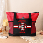 Personalised Firefighting Theme Large Capacity Oxford Tote Bag with Name Birthday Anniversary Gift for Firefighters Family