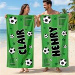 Toalla de playa personalizada de secado rápido con nombre y temática de fútbol Regalo de viaje para fiesta en la playa para niños amantes del fútbol