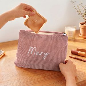 Personalized Multicolor  Embroidered Name Corduroy Makeup Bag Daily Use Travel Essential Wedding Anniversary Gift for Her