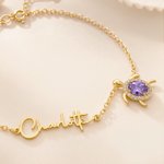 Personalised Dainty Birthstone Sea Turtle Anklet with Name Beach Accessory Birthday Gift for Woman Mom Ocean Lover