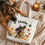Personalised Birth Flower Pet Photo Large Capacity Corduroy Tote Bag with Name Multi-Compartment Travel Essential Birthday Gift for Women Pet Lovers