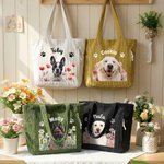 Personalised Birth Flower Pet Photo Large Capacity Corduroy Tote Bag with Name Multi-Compartment Travel Essential Birthday Gift for Women Pet Lovers