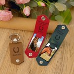 Personalized Horseshoe Horse Photo Multicolor PU Leather Keychain with Engraved Text and Name Birthday Anniversary Gift for Horse Owner Lover