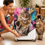 Personalised Graffiti Oil Painting Style Pet Photo Luggage Cover with Name Fits 18-32 Inches Suitcase Travel Accessory Birthday Gift for Travel Lover