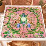 Personalized Palm Leaf Chinoiserie Cheetah Monogram Non-Slip Mahjong Mat with Storage Bag Game Night Birthday Gift for Mahjong Lover