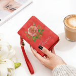 Personalised Birth Flower Tri-Fold PU Leather Wristlet Wallet with Card Holder and Name Birthday Anniversary Gift for Women Mother