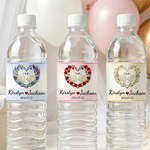 Personalised Heart-Shaped Swan Water Bottle Label Sticker with Birth Flower Set of 20 Engagement Bridal Shower Party Gift for Couple