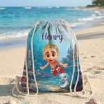 Personalized Cute 3D Diving Character Sea Animal  Drawstring Beach Backpack with Name Beach Party Birthday Gift for Kids Adults