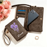 Personalizzato Birthstone Birth Flower Tri-Fold Portafoglio in pelle PU con portacarte e nome Uso quotidiano Compleanno Anniversario Regalo per le donne