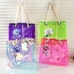 Personalizada Nacimiento Flor Neón Láser Transparente Bolsa Tote con Nombre Cumpleaños Verano Fiesta de Vacaciones Regalo para Mujer