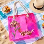 Personalizada Nacimiento Flor Neón Láser Transparente Bolsa Tote con Nombre Cumpleaños Verano Fiesta de Vacaciones Regalo para Mujer