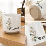 Personalised Pearl Effect Birth Flower 12 oz Ceramic Coffee Mug with Handle and Name Daily Use Birthday Gift for Women