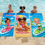 Personalized Colorful Cartoon Character Quick Drying Soft Beach Towel with Name Summer Vacation Daily Use Birthday Gift for Child