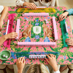Personalized Palm Leaf Chinoiserie Cheetah Monogram Non-Slip Mahjong Mat with Storage Bag Game Night Birthday Gift for Mahjong Lover