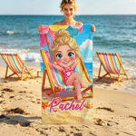 Personalized Colorful Cartoon Character Quick Drying Soft Beach Towel with Name Summer Vacation Daily Use Birthday Gift for Child