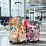 Personalised Graffiti Oil Painting Style Pet Photo Luggage Cover with Name Fits 18-32 Inches Suitcase Travel Accessory Birthday Gift for Travel Lover