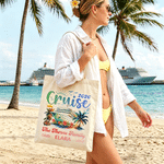 Personalized Cruise Ship Sun Palm Coconut Tree Canvas Tote Bag with Name and Year Family Reunion Cruise Vacation Birthday Gift for Family Friends