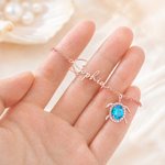 Personalised Dainty Birthstone Sea Turtle Anklet with Name Beach Accessory Birthday Gift for Woman Mom Ocean Lover