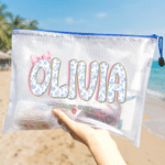 Personalised Multicolour Floral Name Transparent Beach Bag with Name Swimming Pool Use Summer Holiday Bride Party Gift for Bridesmaid Girl