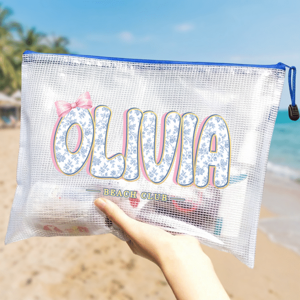 Personalised Multicolour Floral Name Transparent Beach Bag with Name Swimming Pool Use Summer Holiday Bride Party Gift for Bridesmaid Girl